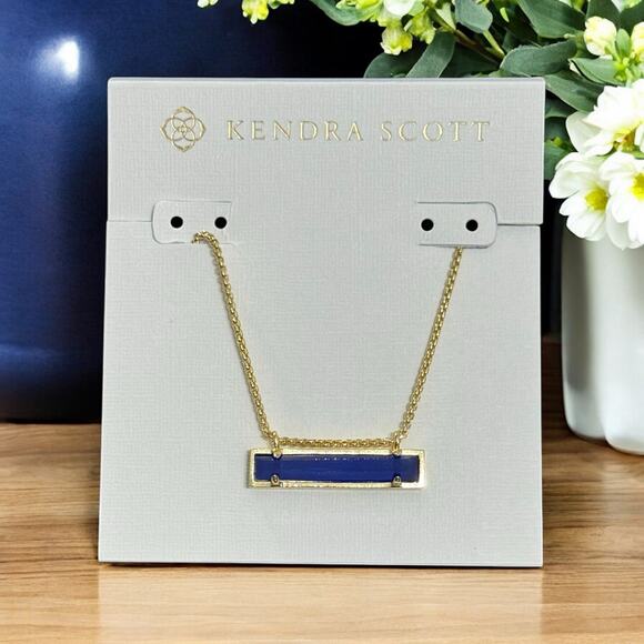 NWT! Kendra Scott Leanor Gold Short Pendant Necklace in Cobalt Cats Eye - Picture 1 of 7